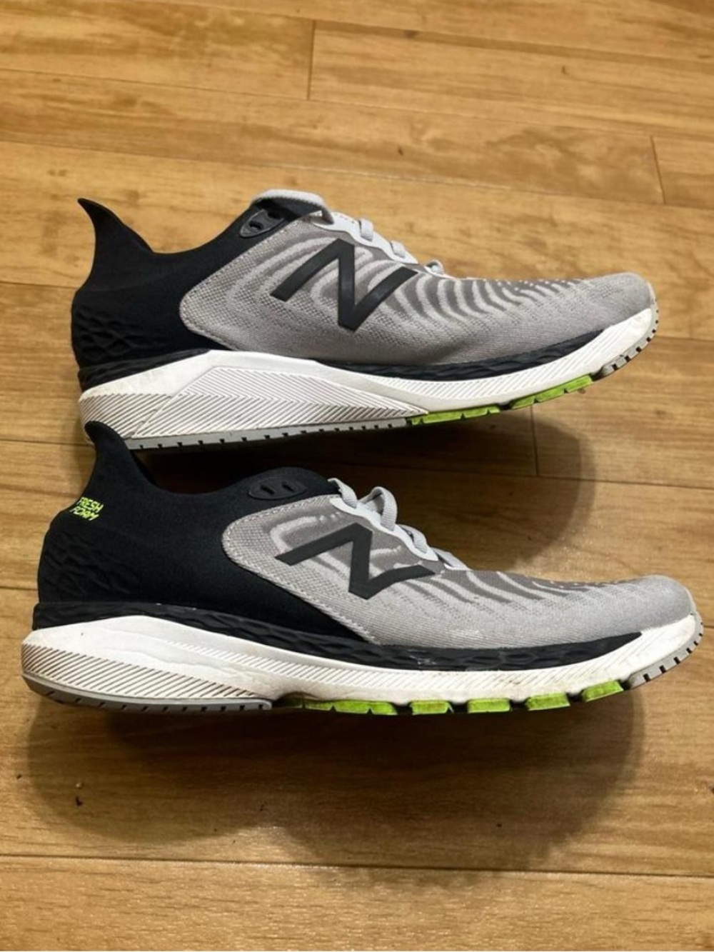 New Balance Men’s Gray & Black Running Sneakers with Lime Accents